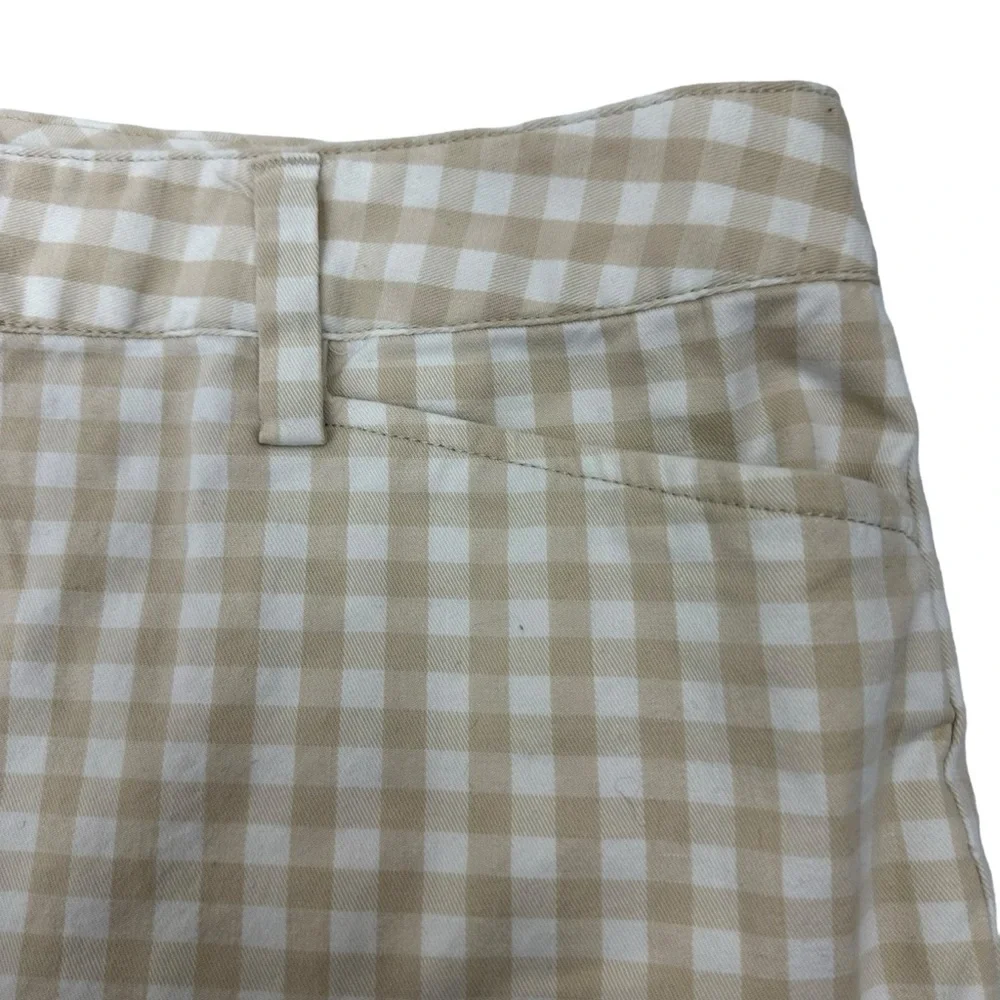 Lands’ End Tan and White Gingham Check Women’s Mid-Rise Shorts, 18